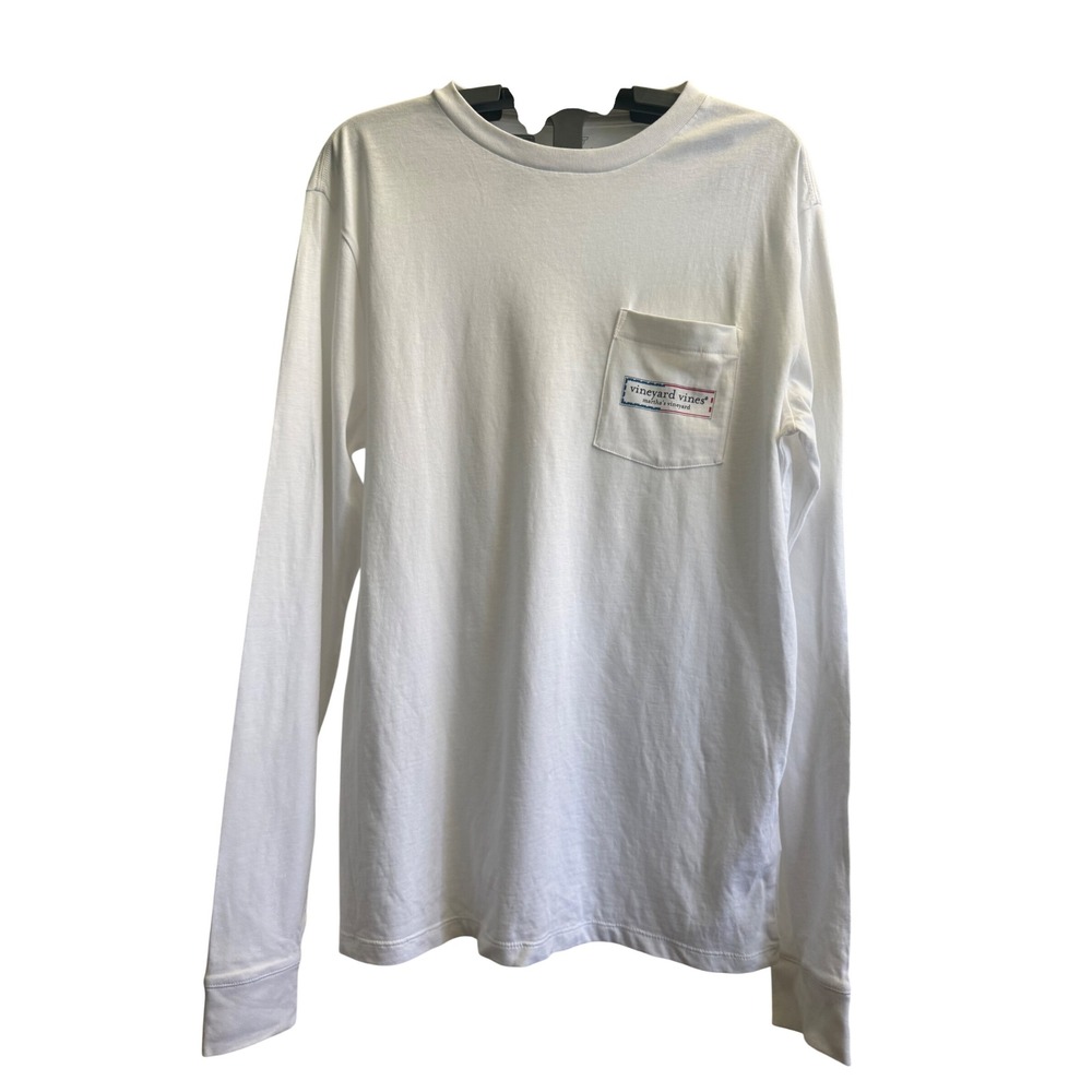 Vineyard Vines Womens White Long Sleeve American Flag Logo Pocket T-Shirt S